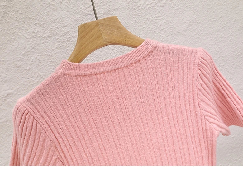 2026 Summer T shirts for Women Casual Female Korean Knit Streetwear Tees Basic Solid Young Cool Tops
