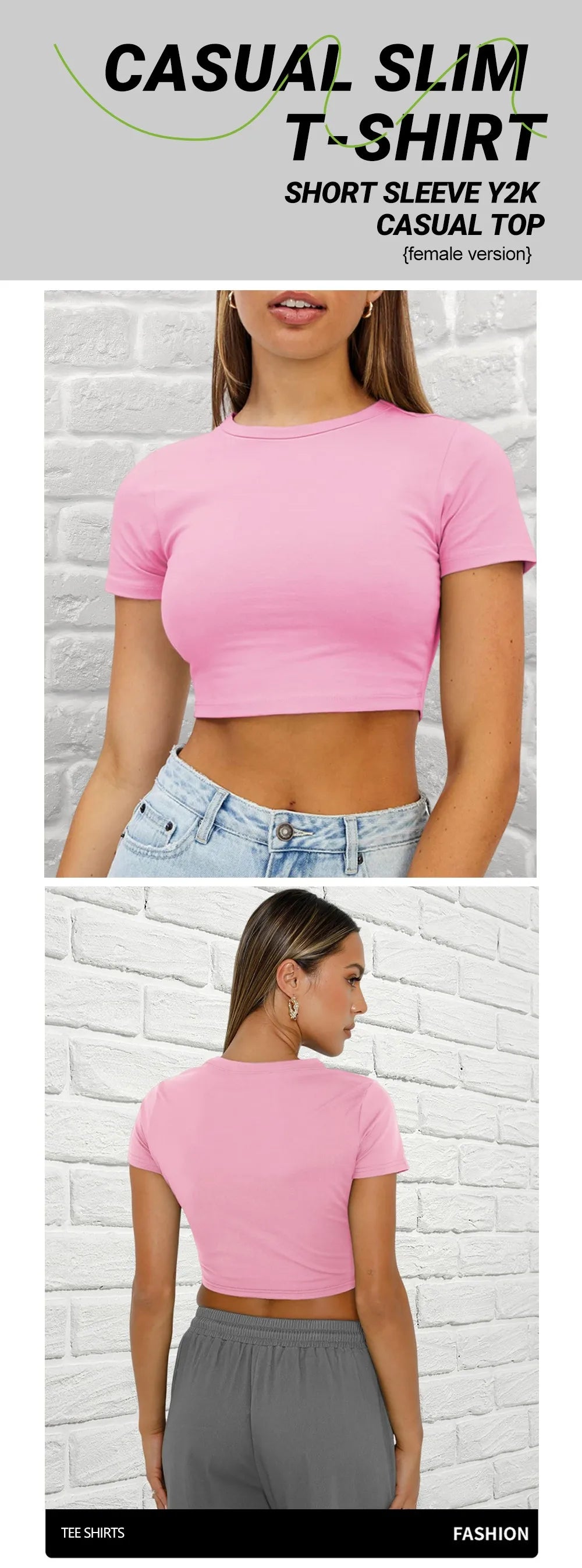 Y2K Woman Solid Cotton Crop Tops Short Sleeve High Elastic T-Shirt Soft O-Neck Sporty Tees Summer Street Fashion Female Clothes
