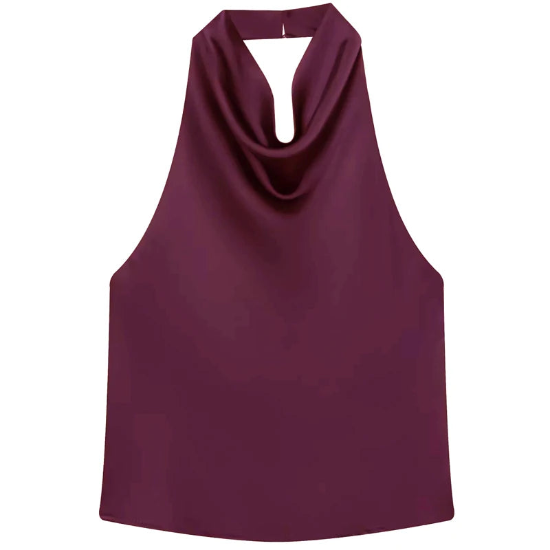 HXAO Top Women Halter Satin Women Tops Backless Corset Top Vest Yellow Pink Black Summer Elegant Sexy Tops Tank Vestidos
