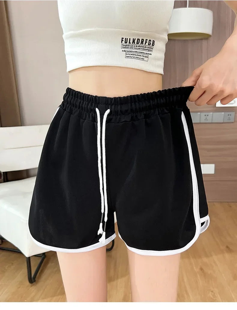 Women Striped Casual Shorts Korean Harajuku Loose All Match Sports Shorts Summer Fashion Simple Yoga Thin Mini Shorts Female