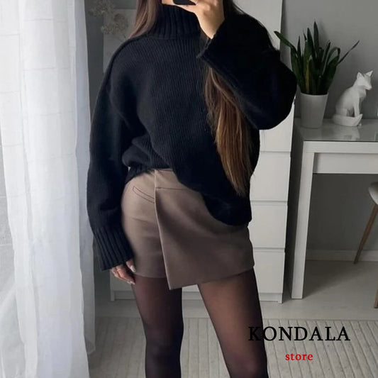 KONDALA Vintage Split Mini Shorts Skirt Women Fashion 2025 Front Pockets High Waist Office Lady Shorts Elegant Shorts Skirts