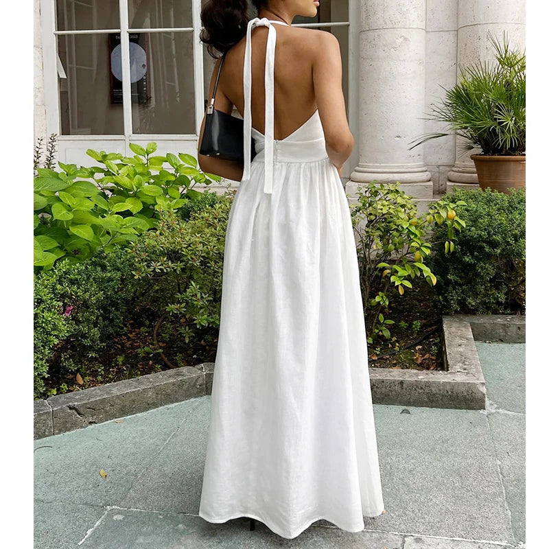 2025 New Women Summer Cotton Long Dress Sleeveless Sexy V-Neck Boho Maxi Dress Loose Style Long Dress Vestidos Clothes