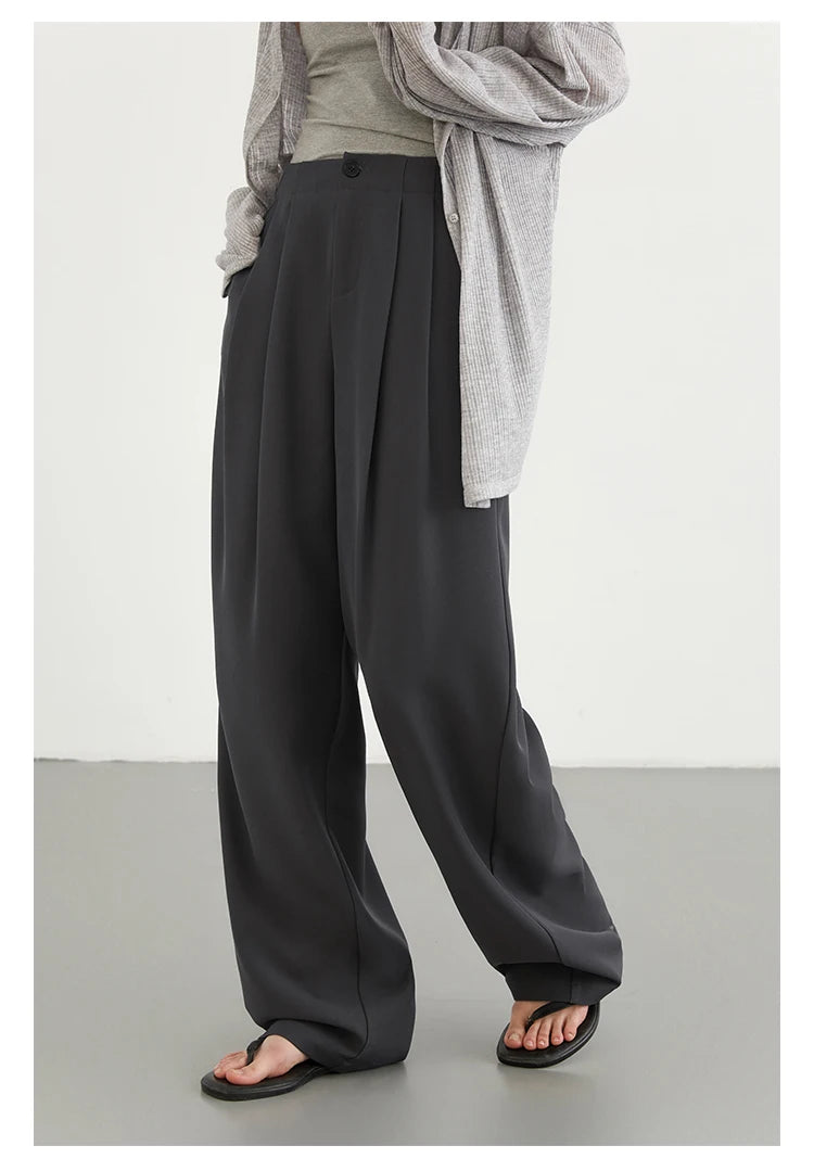 CHIC VEN Women Pants New Casual High Waisted Female Pleated Trousers Drooping Wide Leg Long Pant Office Lady Spring Summer 2025