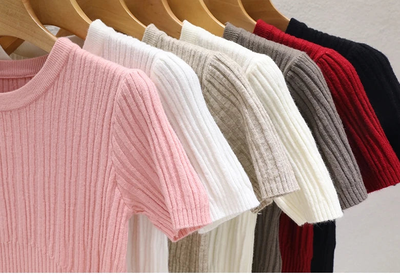 2026 Summer T shirts for Women Casual Female Korean Knit Streetwear Tees Basic Solid Young Cool Tops