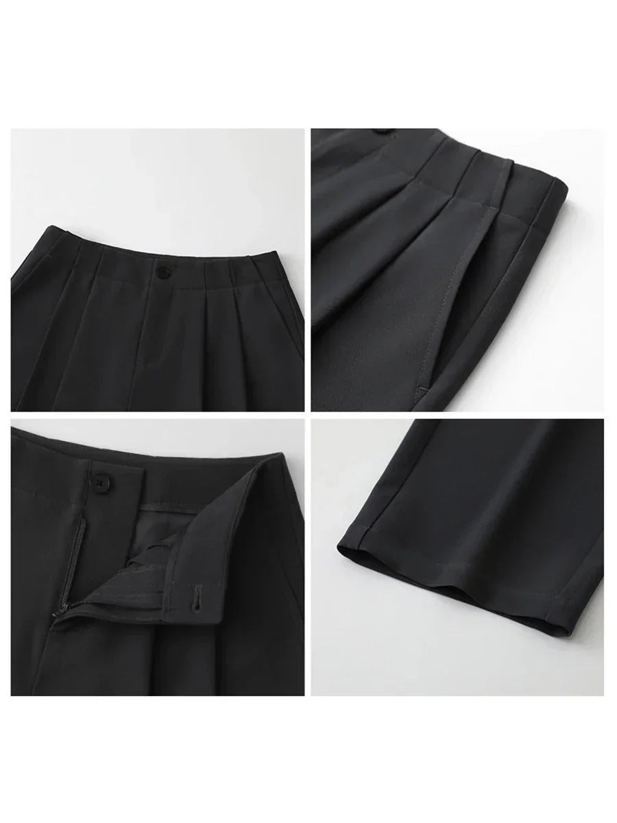 CHIC VEN Women Pants New Casual High Waisted Female Pleated Trousers Drooping Wide Leg Long Pant Office Lady Spring Summer 2025