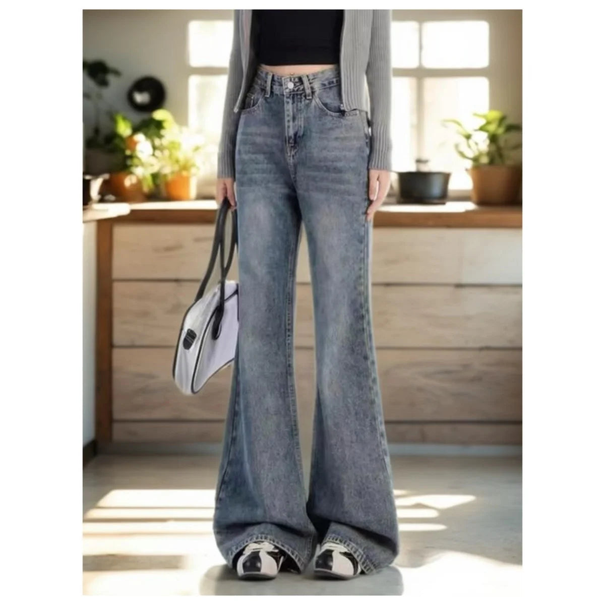 Women's High Waisted Flared Jeans American Retro Fashion Casual Denim Trousers Hot Girl Style Long Pants Versatile for daily use